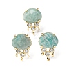 Brass Micro Pave Cubic Zirconia Stud Earring Findings with Natural Amazonite KK-Z096-05G-10-1