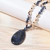 Natural Sodalite Teardrop Pendant Glass Beaded Long Necklaces GG-CBAE048-01B-3