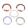 Natural Mixed Gemstone & Cultured Freshwater Pearl Round Beads Stretch Bracelets for Women BJEW-JB13086-2