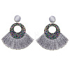 Bohemian Style Acrylic & Polyester Fan Tassel Stud Earrings FS-WGB5BEF-04-1