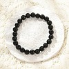 Natural Dyed & Heated Black Agate Round Beaded Stretch Bracelets BJEW-F203-09-3