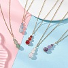 Natural Green Aventurine & Rose Quartz & Amethyst & Carnelian & Dyed Quartz Round Beaded Gourd Shape Pendant 304 Stainless Steel Cable Chain Necklaces for Women NJEW-JN05656-1