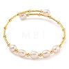 Brass & Natural Freshwater Pearl Beads Open Cuff Bangles for Women BJEW-F470-03G-01-1