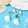 Bohemian Style Natural Shell Dangle Earrings with Glass Pearl Beads EJEW-JE05546-3