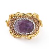 Natural Amethyst Oval Open Cuff Ring with Rhinestone RJEW-A011-08G-3