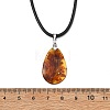 Natural Amber Teardrop Pendant Black Imitation Leather Cord Necklaces for Women NJEW-JN06318-5