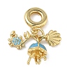 Brass Micro Pave Cubic Zirconia Enamel Crab Jellyfish Shell Shape European Dangle Charms KK-L257-26G-1