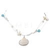 Electroplate Natural Shell Pendant Clear Nylon String 3-Strand Necklaces NJEW-TA00221-2