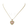 Brass Pave Pink Cubic Zirconia Heart Pendant Brass Curb Chain Necklace for Women NJEW-JN06484-02-4