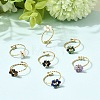 Adjustable 304 Stainless Steel with Natural Mixed Stone Cuff Open Rings RJEW-P187-01G-08-1