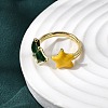 Christmas Brass Enamel Cuff Rings for Women RJEW-L336-04G-02-2