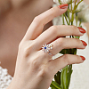 8Pcs 8 Style Flower & Butterfly & Diamond Rhinestone Rotating Open Cuff Rings Set with Glass RJEW-AN0001-12-2