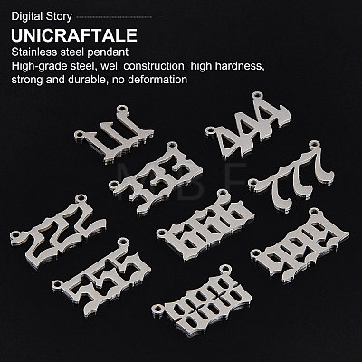 Unicraftale 18PCS Num 1~9 201 Stainless Steel Pendant Links STAS-UN0025-10-1