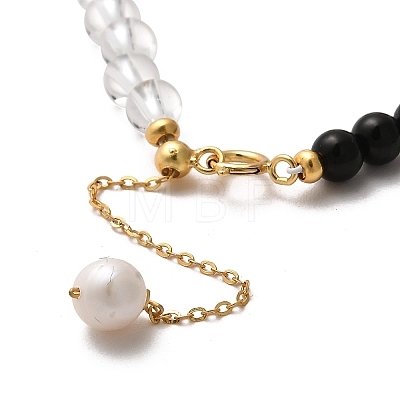Natural Obsidian and Natural Quartz Crystal and Natural Multi-Moonstone Bead Bracelets BJEW-E098-15G-1