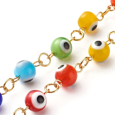 Handmade Evil Eye Lampwork Round Beads Link Chains AJEW-JB01009-1