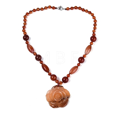 Natural Carnelian Flower Pendant Necklaces NJEW-N064-08E-1
