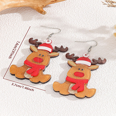 Christmas Deer Acrylic Dangle Stud Earrings FS-WGDC115-04-1