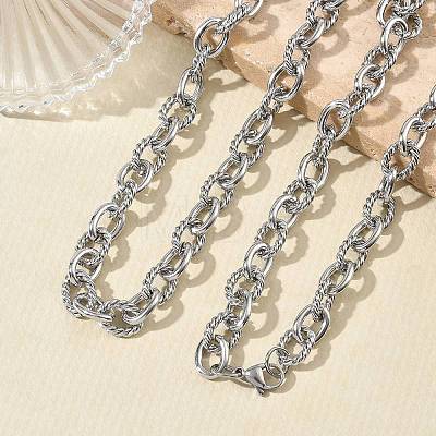 304 Stainless Steel Twisted Link Cable Chain Necklace & Bracelet Set SJEW-D091-01P-1