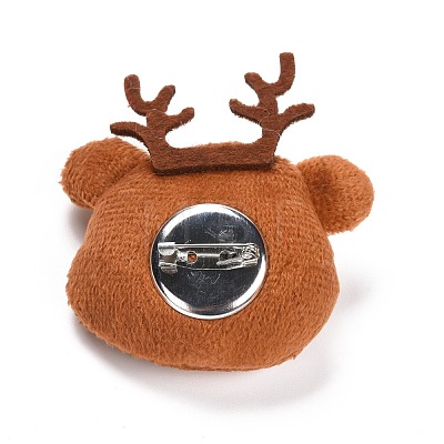 Christmas Deer Cotton & Non-Woven & Velvet Fabric Brooch JEWB-A003-13-1