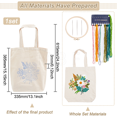 DIY Flower Pattern Tote Bag Embroidery Making Kit DIY-WH0349-21A-1