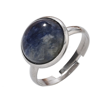 Half Round Natural Sodalite Finger Rings RJEW-M062-01P-09-1