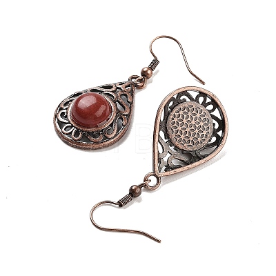 Natural Red Jasper Teardrop Dangle Earrings EJEW-B055-02R-20-1