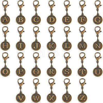 52Pcs Tibetan Style Alloy Alphabet Pendant Decorations AJEW-FH0002-85-1