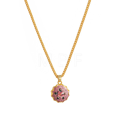 Bohemian Printed Brass Enamel Pendant Curb Chain Necklaces for Women WGBEA98-03-1