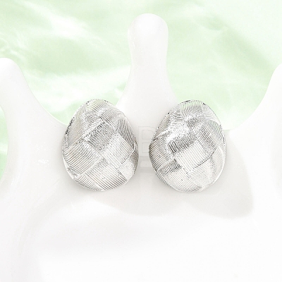 Woven Oval Brass Stud Earrings EJEW-D351-06P-1