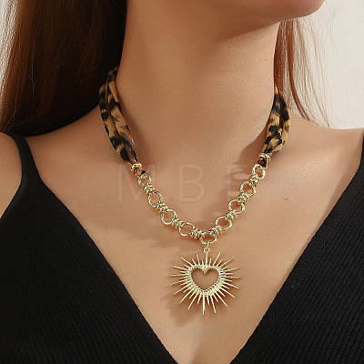 Alloy Heart Pendant Leopard Print Cloth Scarf Necklacess for Women WG2FAF8-01-1