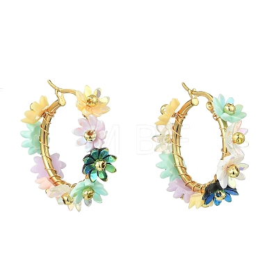 201 Stainless Steel & Resin Beaded Flower Hoop Earrings EJEW-JE07175-02-1