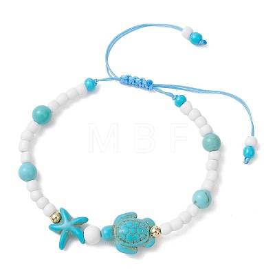 3Pcs 3 Colors Adjustable Synthetic Turquoise Braided Bead Bracelets BJEW-MZ00326-1