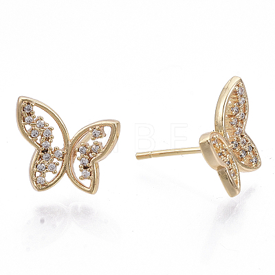 Brass Micro Pave Clear Cubic Zirconia Stud Earrings EJEW-N014-01-NF-1