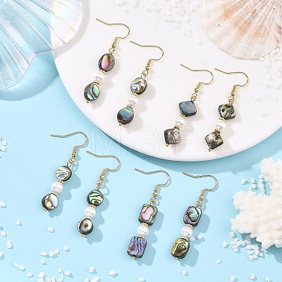 Abalone Shell/Paua Shell & Shell Pearl Bead Dangle Earrings EJEW-JE07322-1