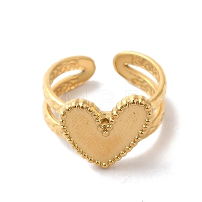 Ion Plating(IP) 304 Stainless Steel Heart Open Cuff Rings for Women RJEW-H136-02G-1