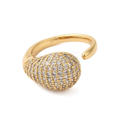 Teardrop Brass Micro Pave Clear Cubic Zirconia Open Cuff Rings for Women RJEW-A046-07G-1