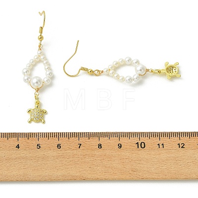 Shell Pearl and Brass Micro Pave Cubic Zirconia Charms Dangle Earring EJEW-JE07431-01-1