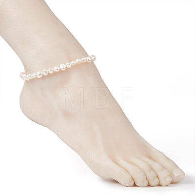 Natural Cultured Freshwater Pearl Beaded Anklets AJEW-AN00386-02-1