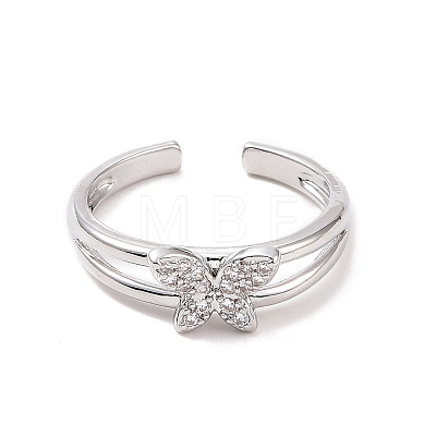 Clear Cubic Zirconia Butterfly Open Cuff Ring RJEW-B028-02P-1