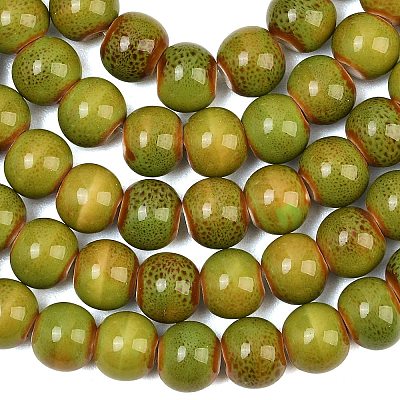 Handmade Fancy Antique Glazed Porcelain Ceramic Round Beads Strands PORC-L019-8mm-10-1
