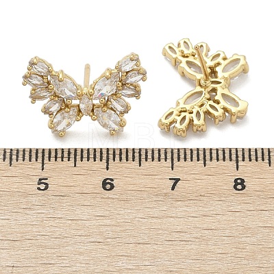 Butterfly Brass Micro Pave Cubic Zirconia Stud Earrings EJEW-M082-17G-01-1