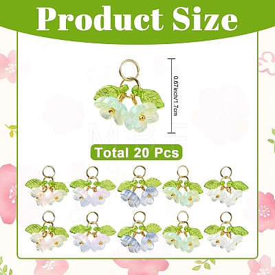 20Pcs 5 Colors Glass & Acrylic Pendants PALLOY-YW00224-1