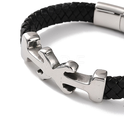Men's Braided Black PU Leather Cord Bracelets BJEW-K243-29P-1