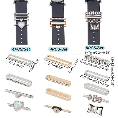   13Pcs 13 Style Heart & Bowknot & Oval & Rectangle Resin Alloy Watch Band Charms Set MOBA-PH0001-14-1