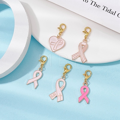 Breast Cancer Awareness Alloy Enamel Pendant Decoration HJEW-JM01410-1
