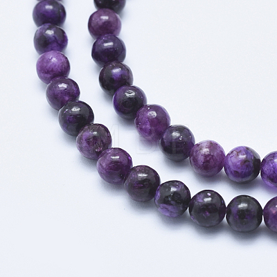 Natural Lepidolite/Purple Mica Stone Beads Strands G-E444-40-6mm-1