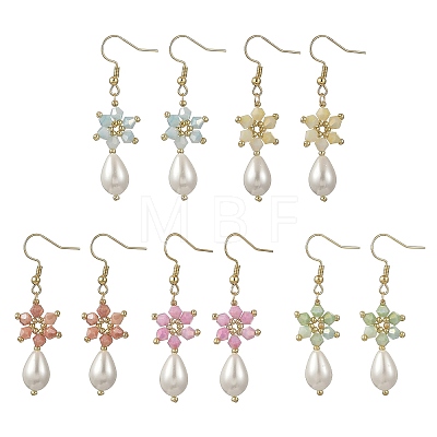 Anti-Tarnish Electroplate Bicone Glass Pearl Teardrop Beads Dangle Earrings EJEW-MZ00765-1