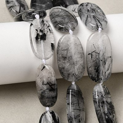 Natural Tourmalinated Quartz/Black Rutilated Quartz Beads Strands G-D365-C02-1