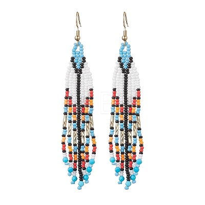 Handmade Glass Seed Beads Arrow Dangle Earrings EJEW-MZ00539-03-1
