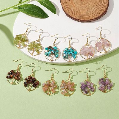 Natural Mixed Stone Chips Dangle Earrings EJEW-JE05726-1